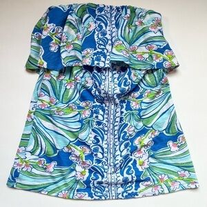 Lilly Pulitzer Wiley Ruffle Tube Top in Bay Blue, size XS - EUC